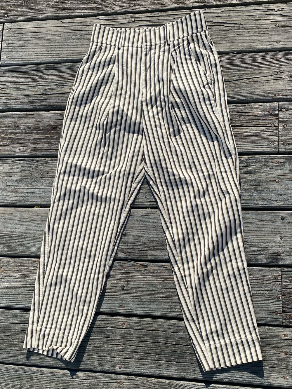 Everlane Draper Taper Pant in Buttersmooth Vertical Stripe Trousers